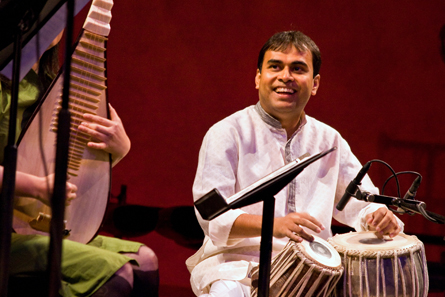 Sandeep Das on tabla, who doesn't read Western musical notation, stayed locked in with his fellow players like pipa master Wu Man. (Photo by CMM)