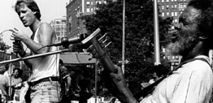 Satan and Adam playing on the street.