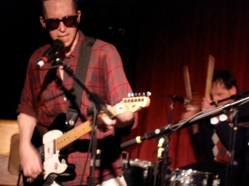 Glenn Mercer rips into a Feelies song at Maxwell's on Friday, July 3, with percussionist Dave Weckerman keeping the beat. (Copyright 2009, Steven P. Marsh)