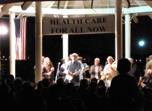 The crowd crowded the stage for a glimpse of Pete Seeger.