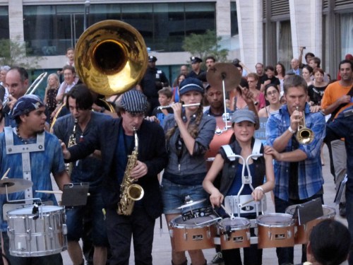 Asphalt Orchestra performing on the Lincoln Center Plaza. (Photo © 2010, Steven P. Marsh)