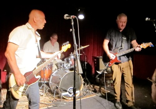 The Jon Langford Threesome, from left, at Maxwell's: Tony Maimone, Steve Goulding, Jon Langford. (Photo © 2013, Steven P. Marsh)