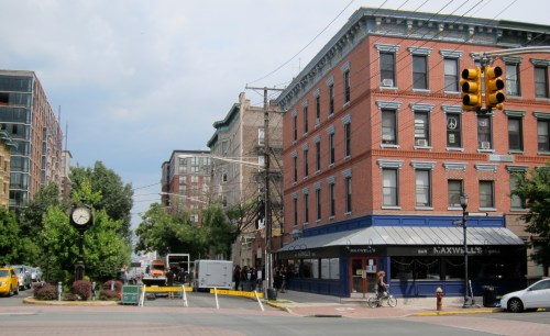 Preparing for the wake at Maxwell's on July 31, 11th Street next to the club was blocked off. (Photo © 2013, Steven P. Marsh)