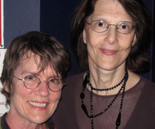 Terri Thal, right, poses with Terre Roche, of folksinging group The Roches, at the Gerde's Folk City's 50th Anniversary Live Music Reunion concert in 2010. (Photo © 2010, Steven P. Marsh)