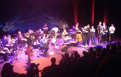 Curtain call for "Jherek Bischoff Composed" at St. Ann's Warehouse on Wednesday, Jan. 8, 2014. (© 2014 Steven P. Marsh)