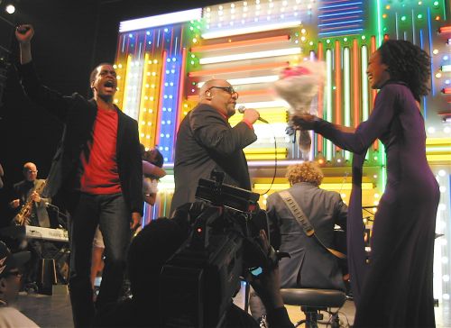 Daniel Breaker, Stew, Christian Gibbs and Eisa Davis onstage at the final Broadway performance of "Passing Strange." (© 2008, Steven P. Marsh)