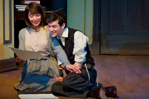 From left: Naama Potok (The Women), Max Wolkowitz (Asher Lev) and Howard Pinhasik (The Men) in “My Name is Asher Lev,” at Penguin Rep Theatre.
