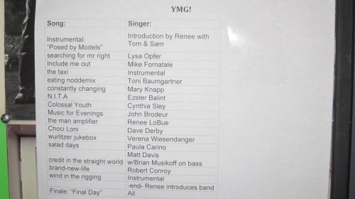 The set list from the NYC Tribute to Young Marble Giants, 
