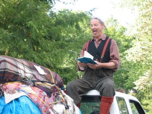 Bill Irwin clowns around as Radish in Chekhov's "Platonov" on Lake Lucille in New City in 2008. (©2008 Steven P. Marsh/willyoumissme.com)